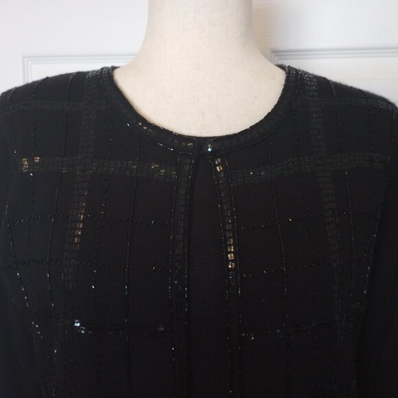Elegant Black Sequin Beaded Twin Set sz Petite Medium Wool Blend - Picture 4 of 11